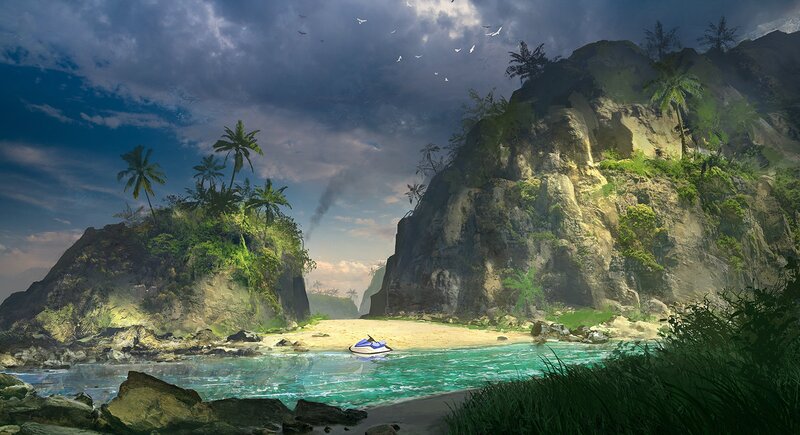 Jet Ski on Tropical Beach — Blue