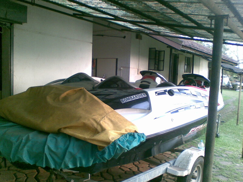 Jet skis under a shelter