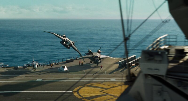 Jet taking off from aircraft carrier
