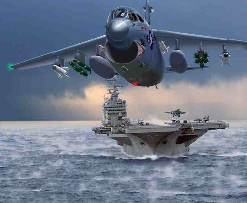 Jet taking off from aircraft carrier