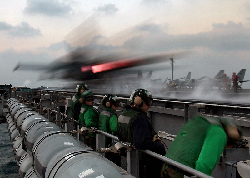 Jet Taking Off from Aircraft Carrier — Gray, Dramatic, Sunset