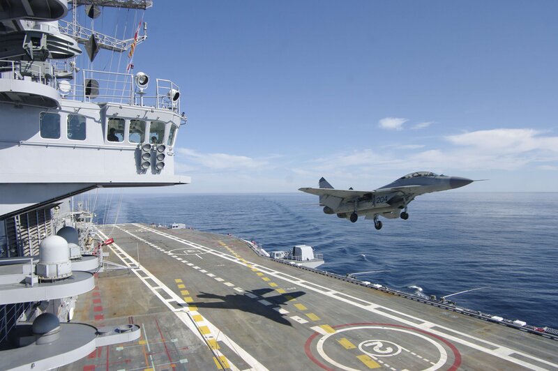 Jet Taking Off from Carrier — Gray, Dramatic
