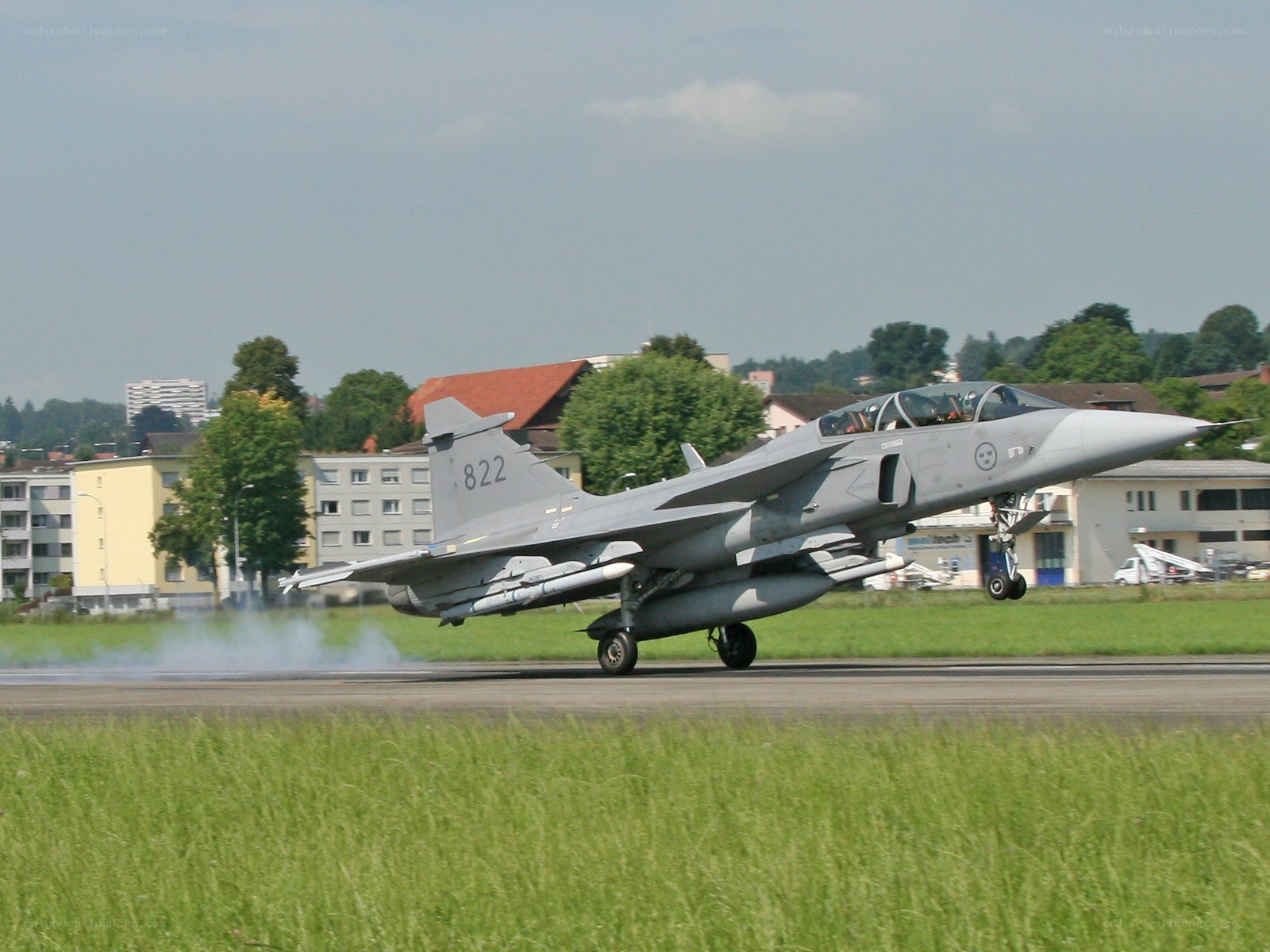 Jet taking off from runway
