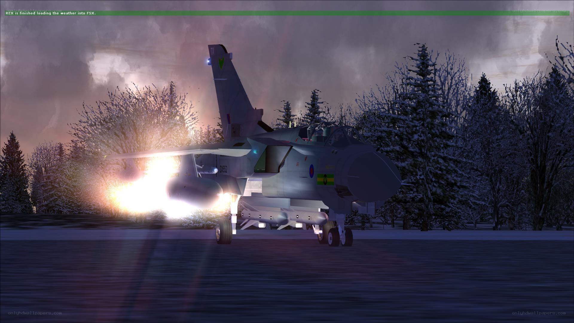 Jet taking off in snowy forest