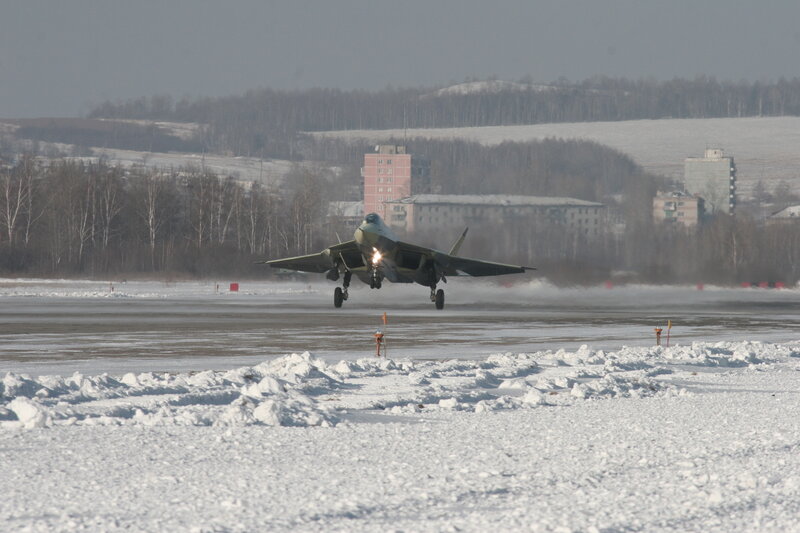 Jet taking off in winter