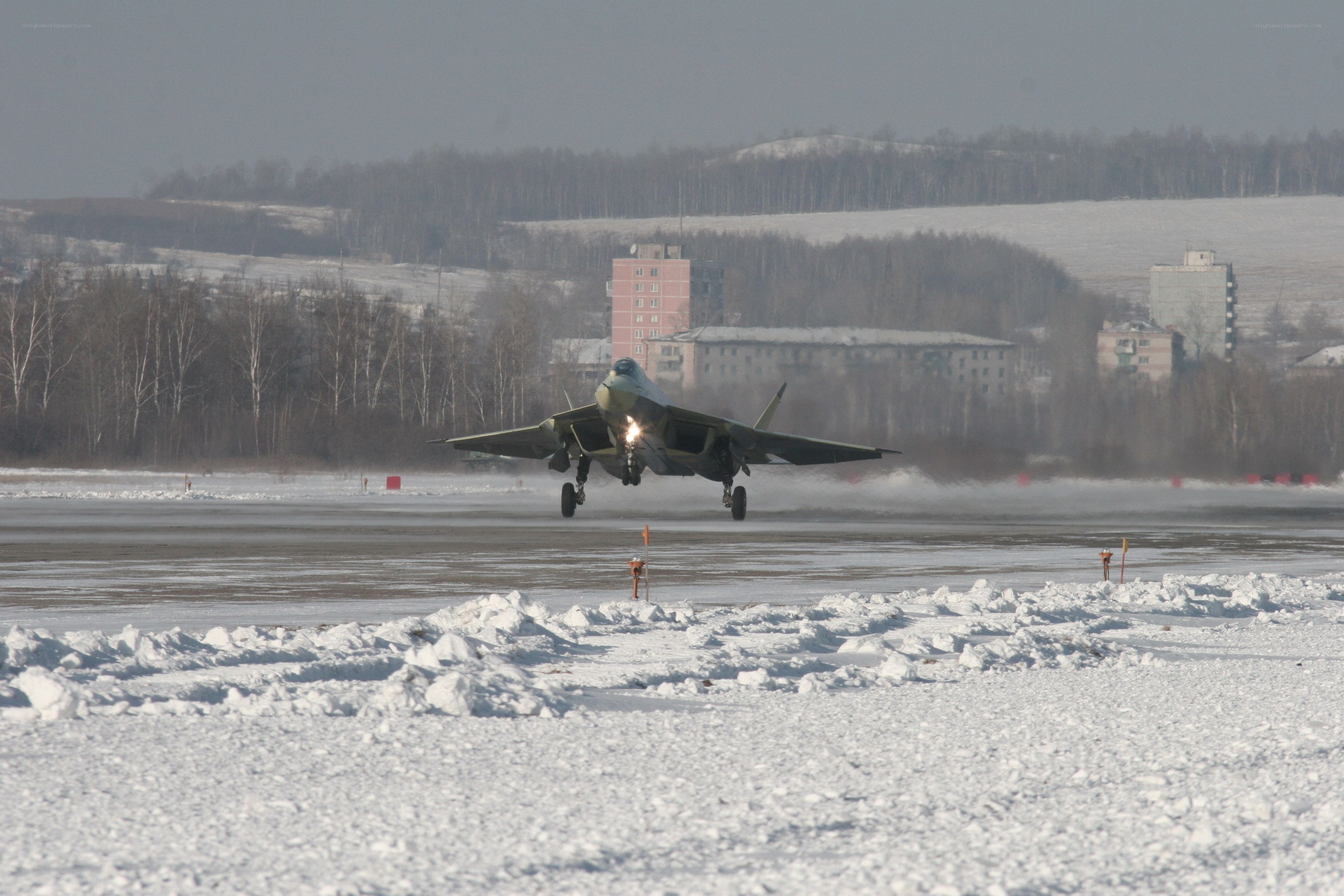 Jet taking off in winter