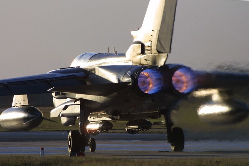 Jet taking off with afterburners