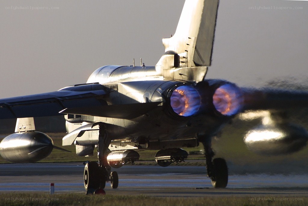 Jet taking off with afterburners