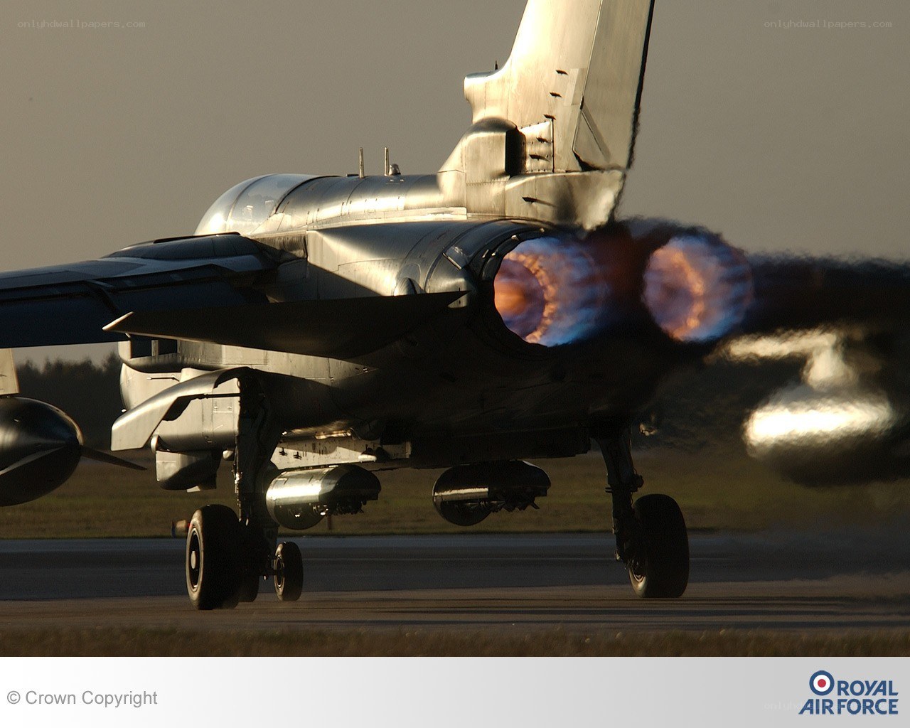 Jet taking off with afterburners