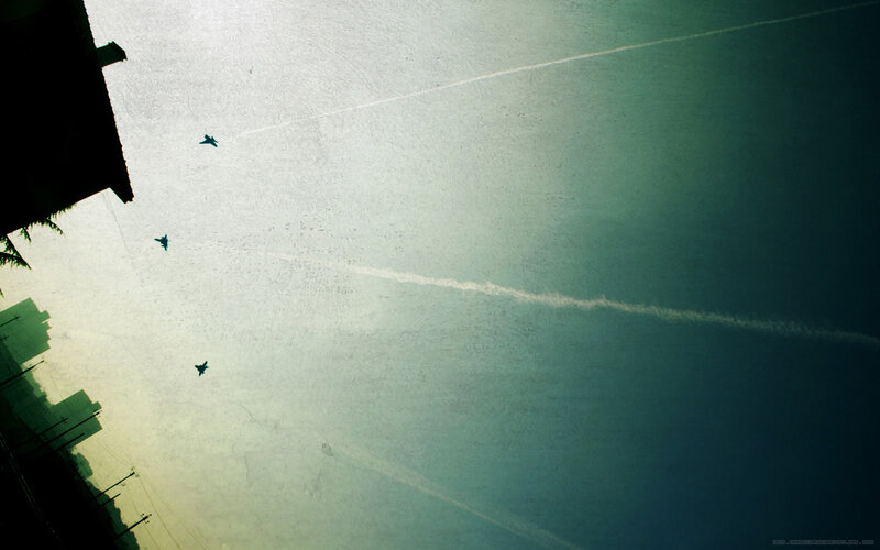 Jets flying over city