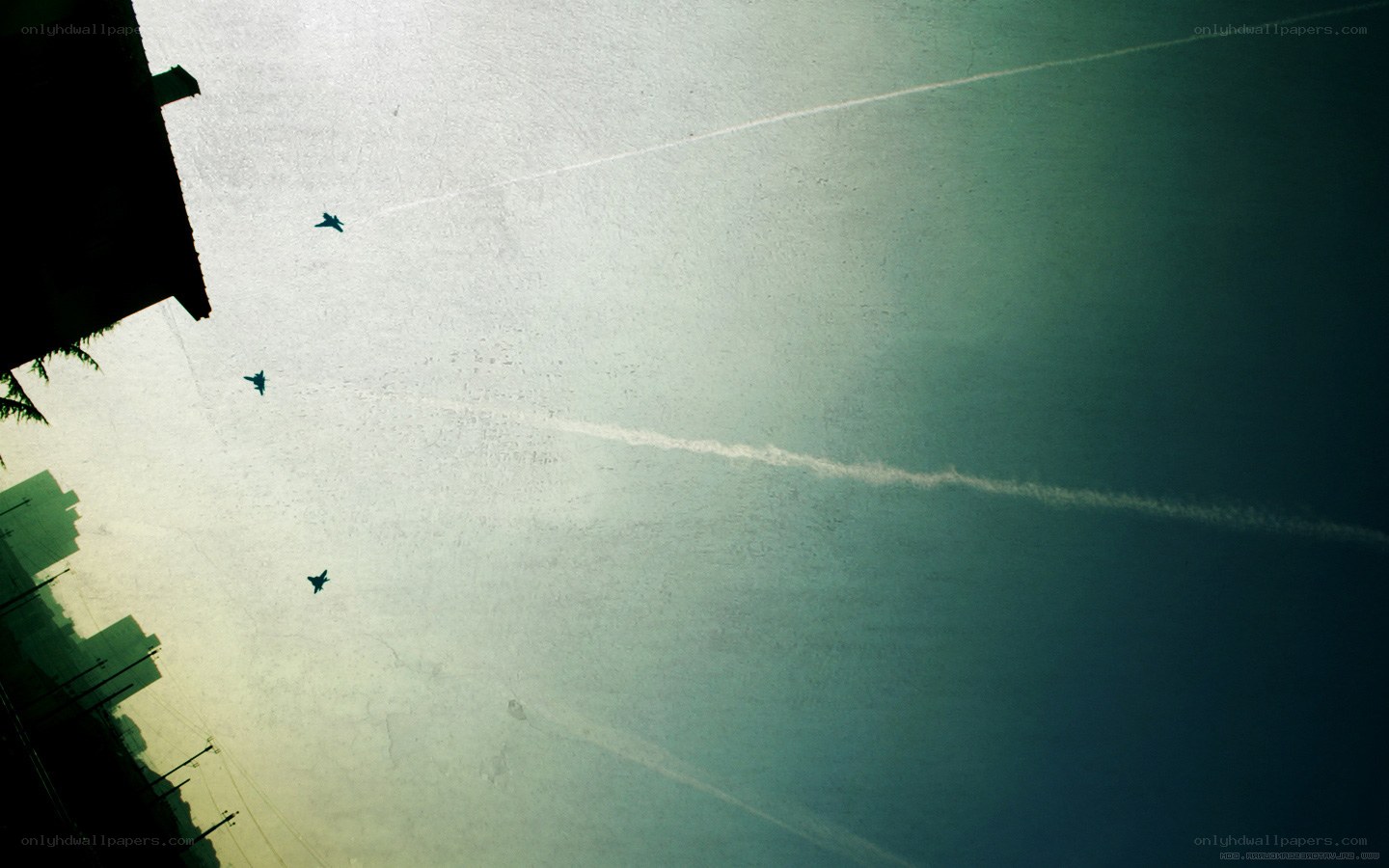 Jets flying over city