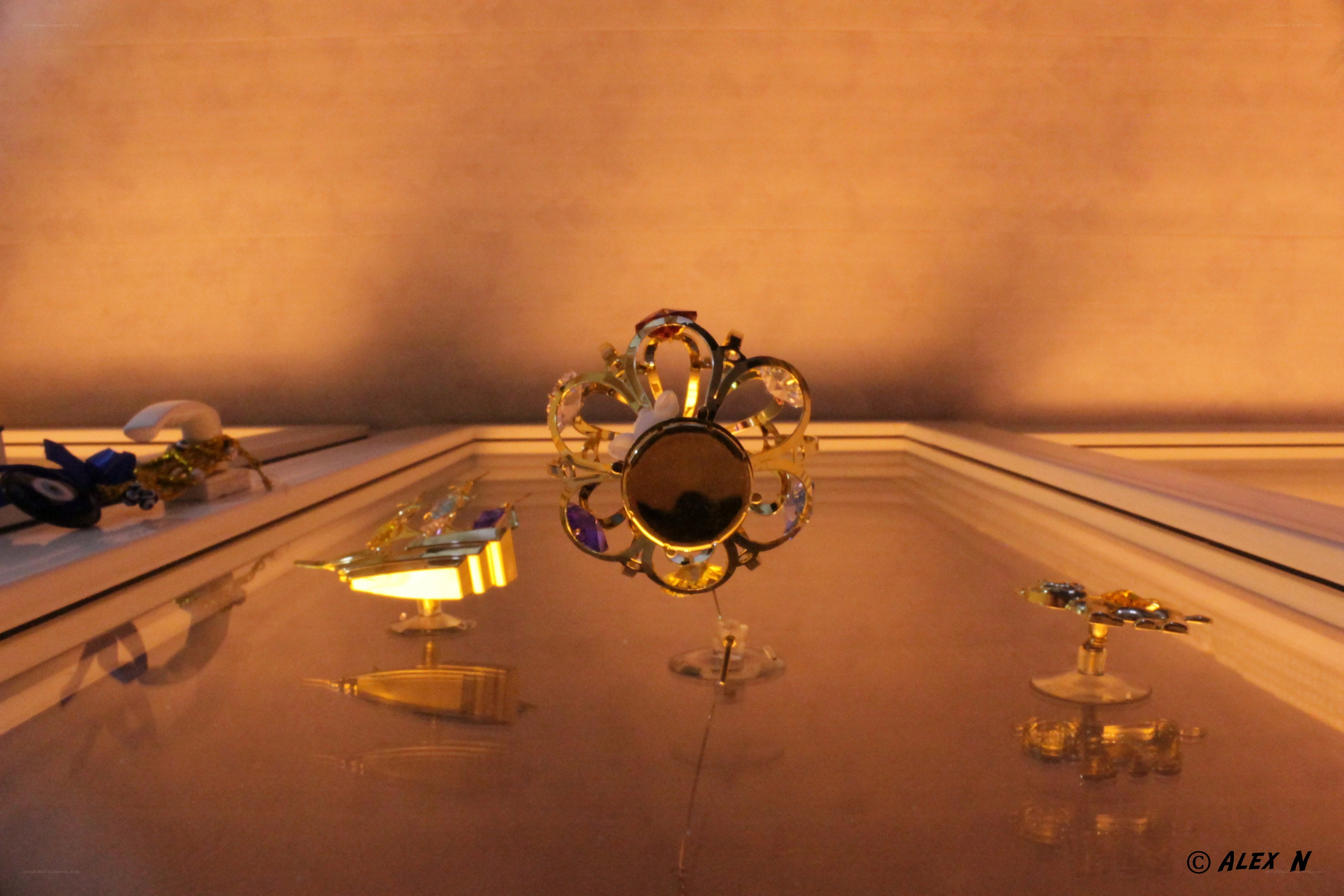 Jewelry in a display case