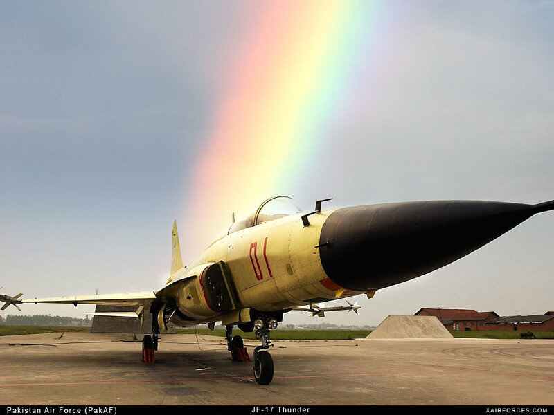 JF-17 Thunder with rainbow