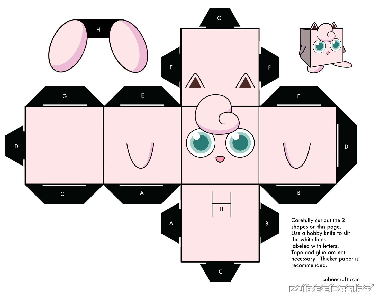 Jigglypuff cube craft template