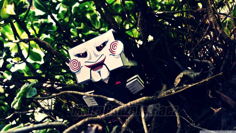 Jigsaw puppet in forest