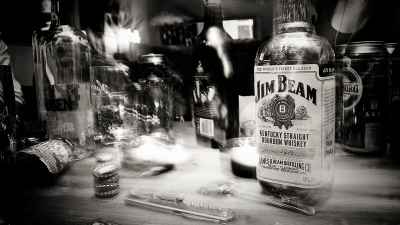 Jim Beam bottle on a bar