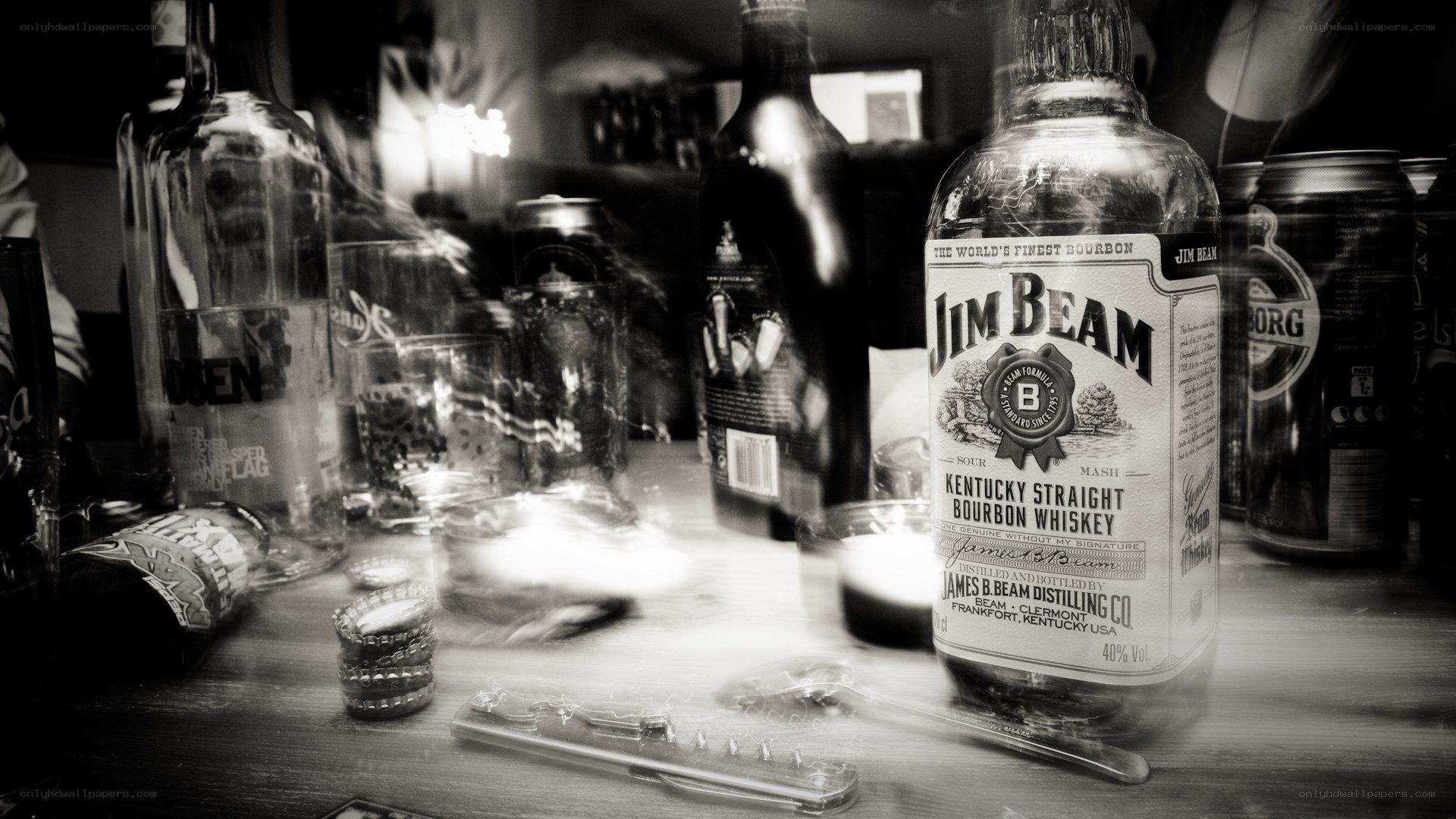 Jim Beam bottle on a bar