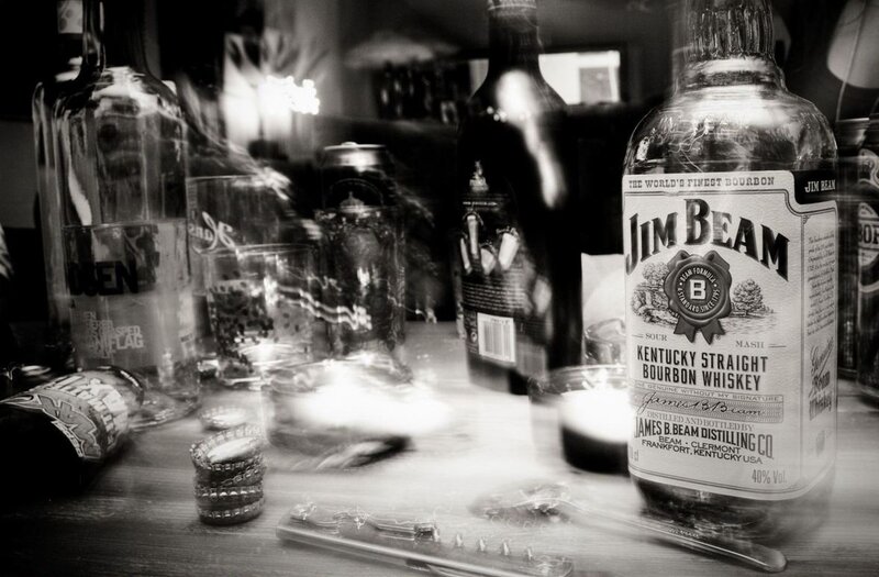 Jim Beam bottle on a table