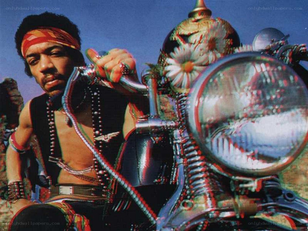 Jimi Hendrix on a motorcycle