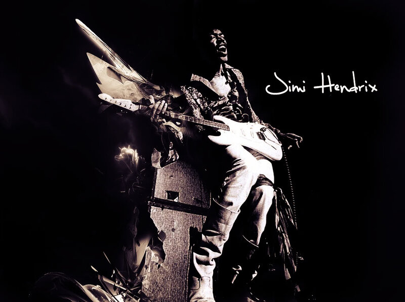 Jimi Hendrix Playing Guitar — Black, Dramatic