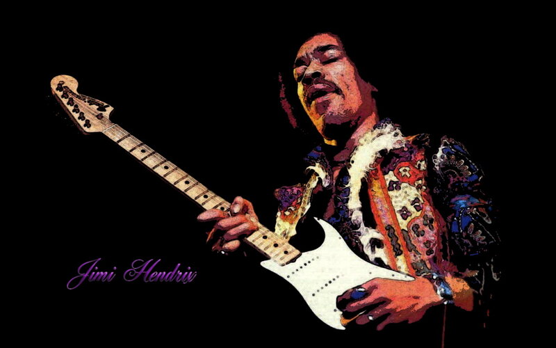 Jimi Hendrix Playing Guitar — Black
