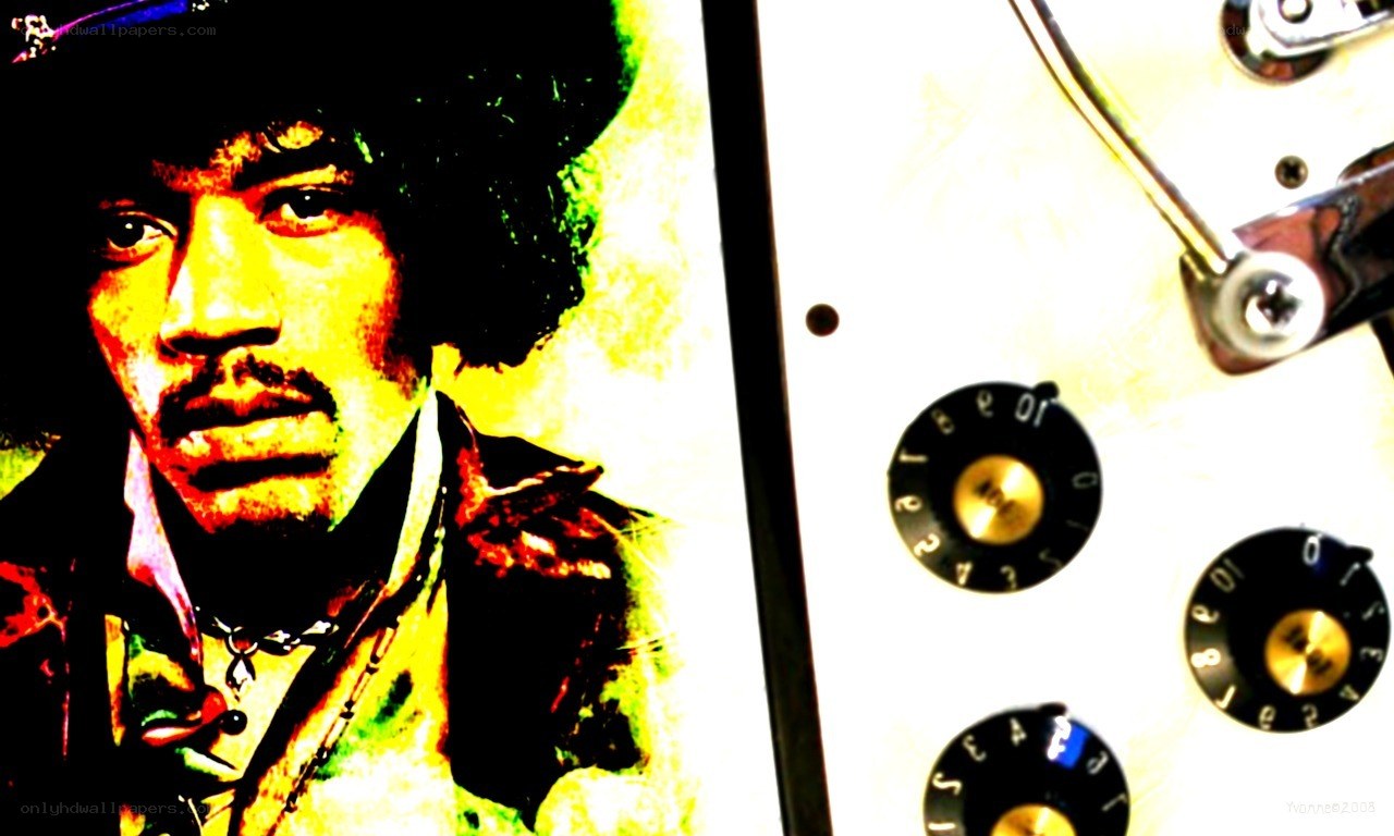 Jimi Hendrix portrait with guitar