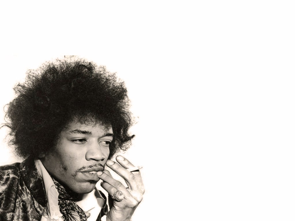 Jimi Hendrix smoking a cigarette