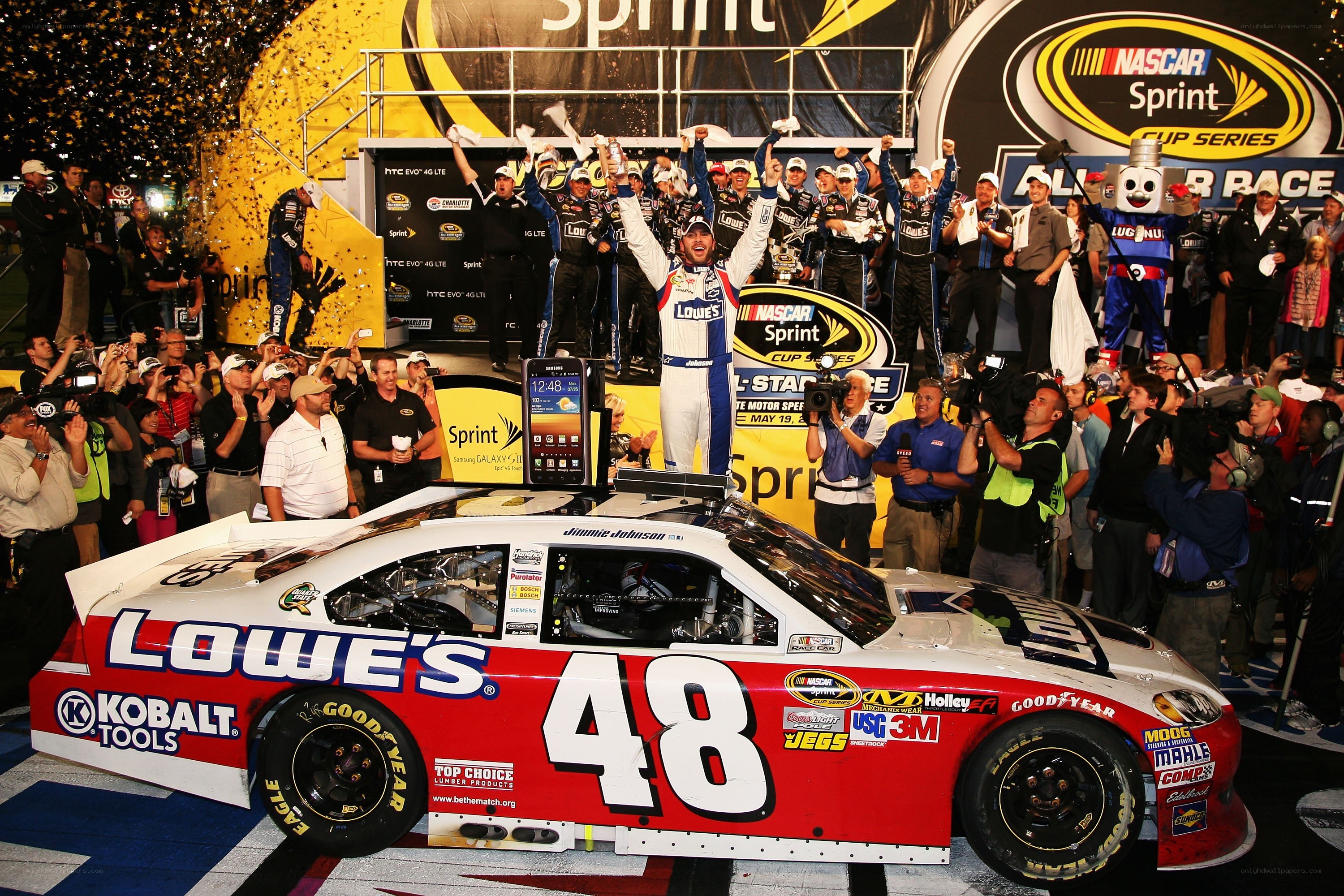 Jimmie Johnson celebrates victory