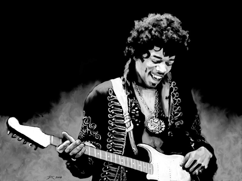 Jimmy Hendrix Playing Guitar — Black, Dramatic, Digital Art