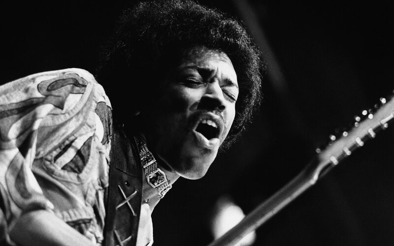 Jimmy Hendrix Playing Guitar — Black, Dramatic, Night