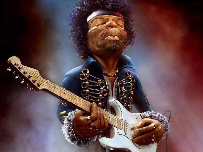 Jimmy Hendrix Playing Guitar — Blue, Dramatic