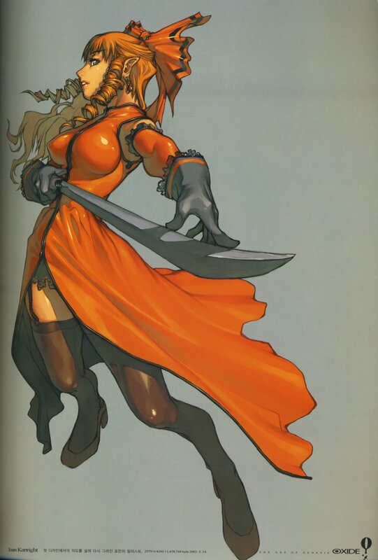 Joan Kartright in orange dress