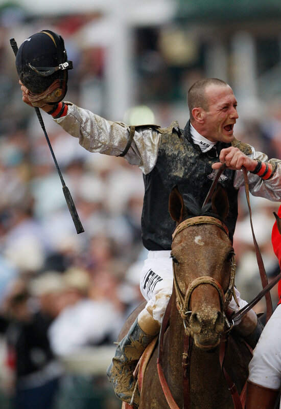 Jockey celebrates after race