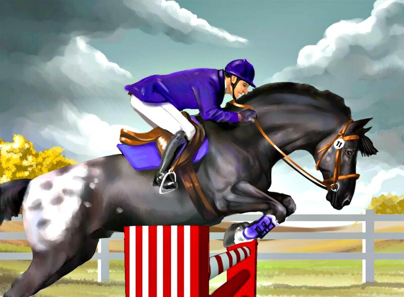 Jockey on Horse Jumping
