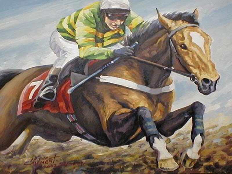 Jockey riding racehorse