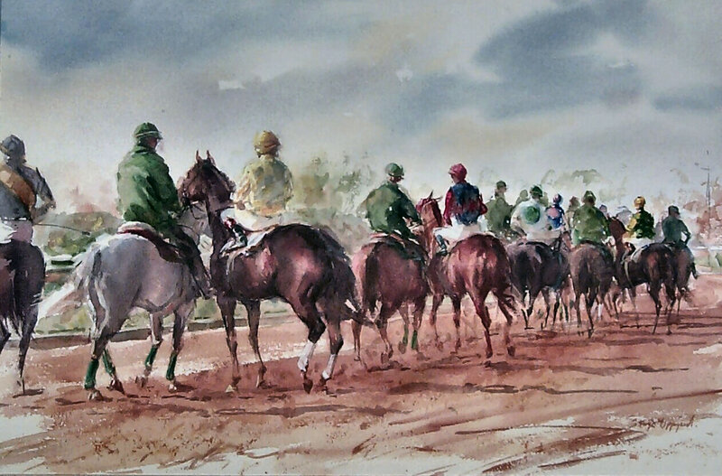 Jockeys on Horses — Brown, Dynamic, Afternoon