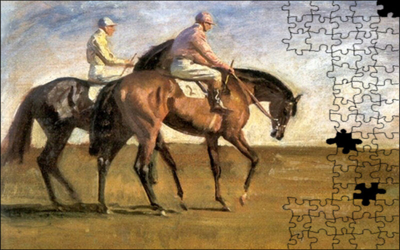 Jockeys on Horses — Brown