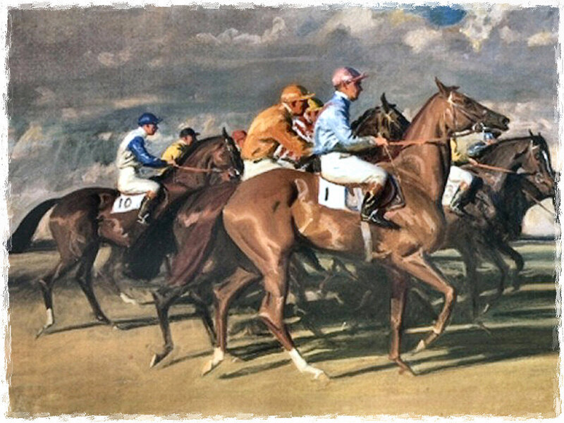 Jockeys on Racing Horses — Brown