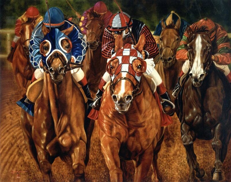 Jockeys Racing Horses — Brown, Intense