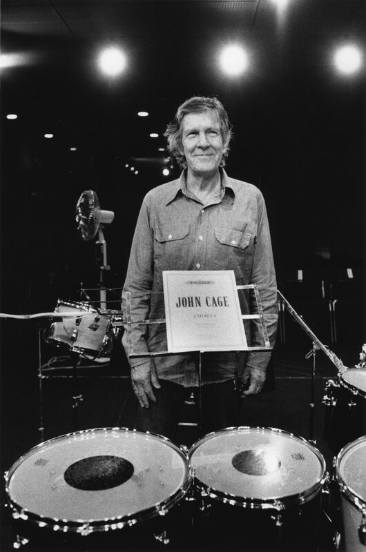 John Cage with drum set