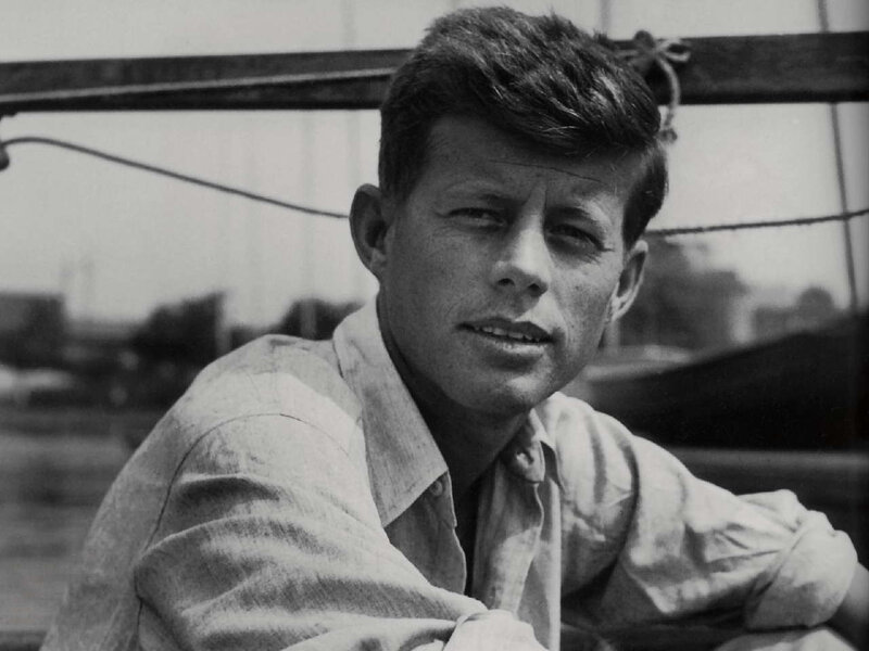 John F Kennedy on a boat