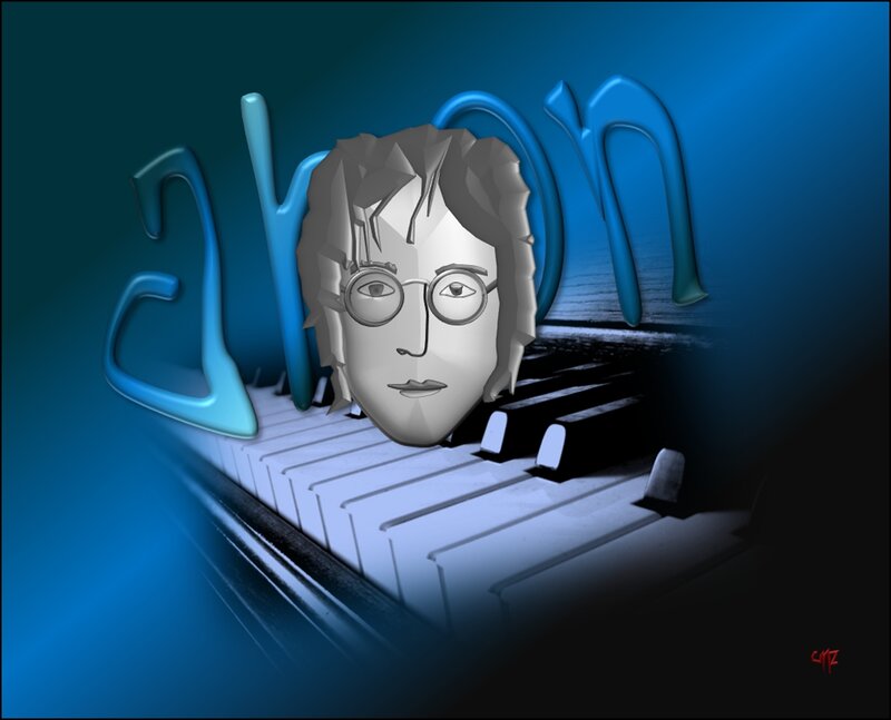 John Lennon Head on Piano