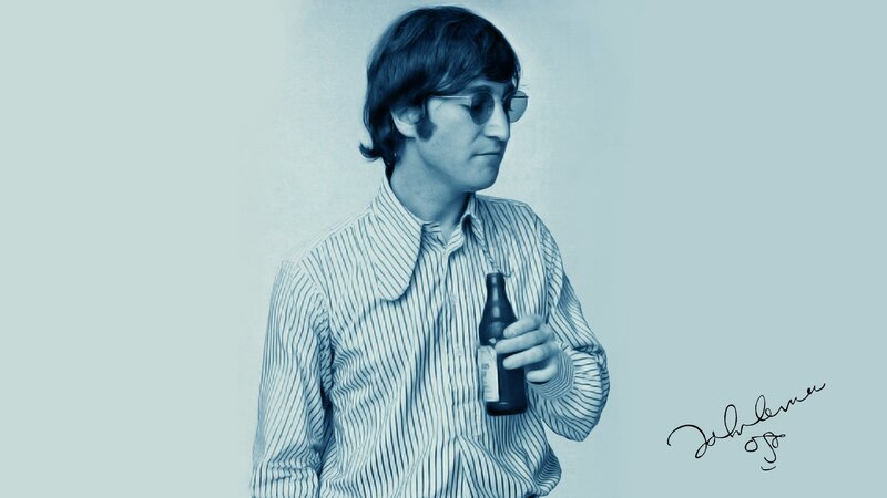 John Lennon holding a bottle