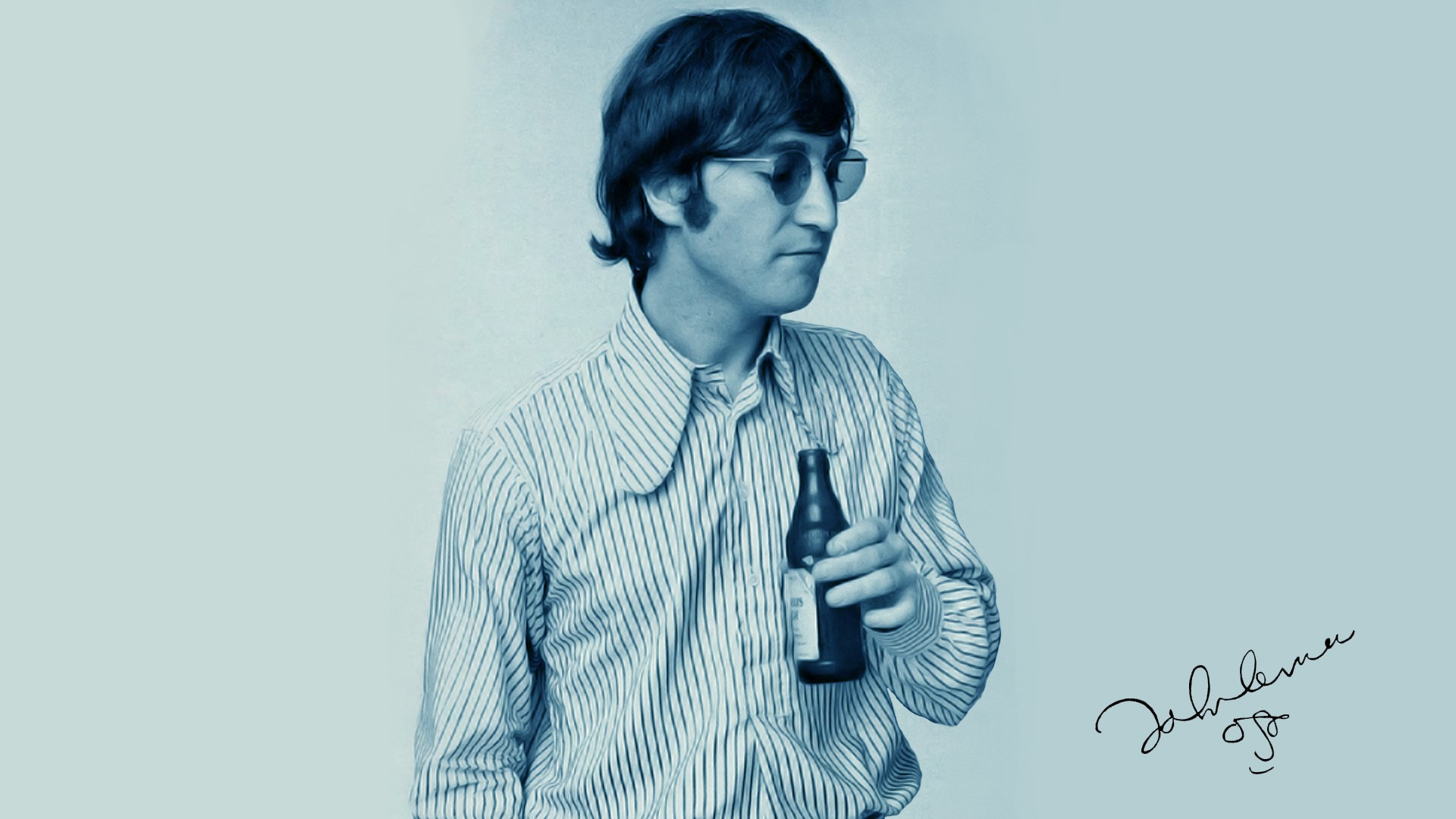 John Lennon holding a bottle