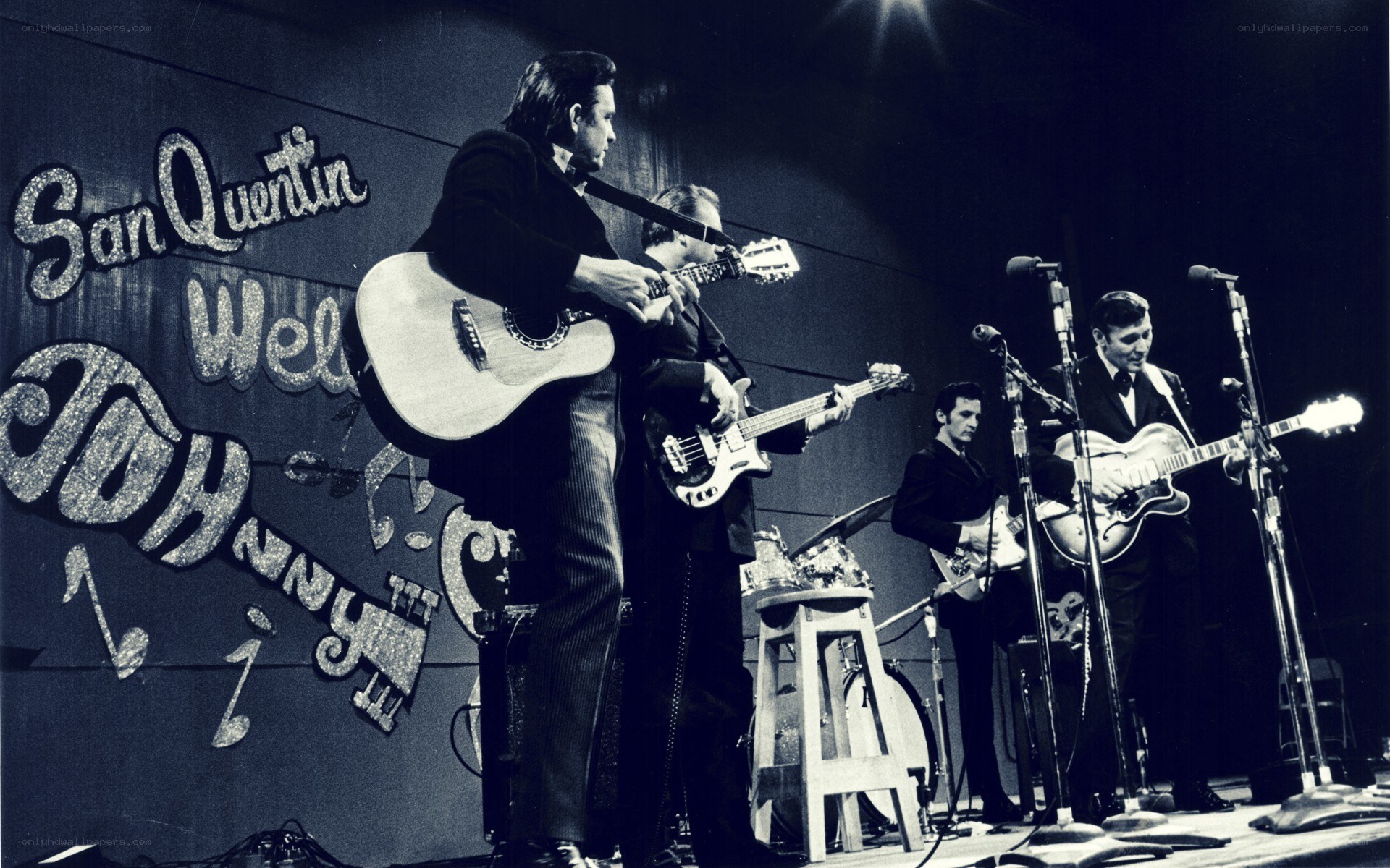 Johnny Cash performs on stage