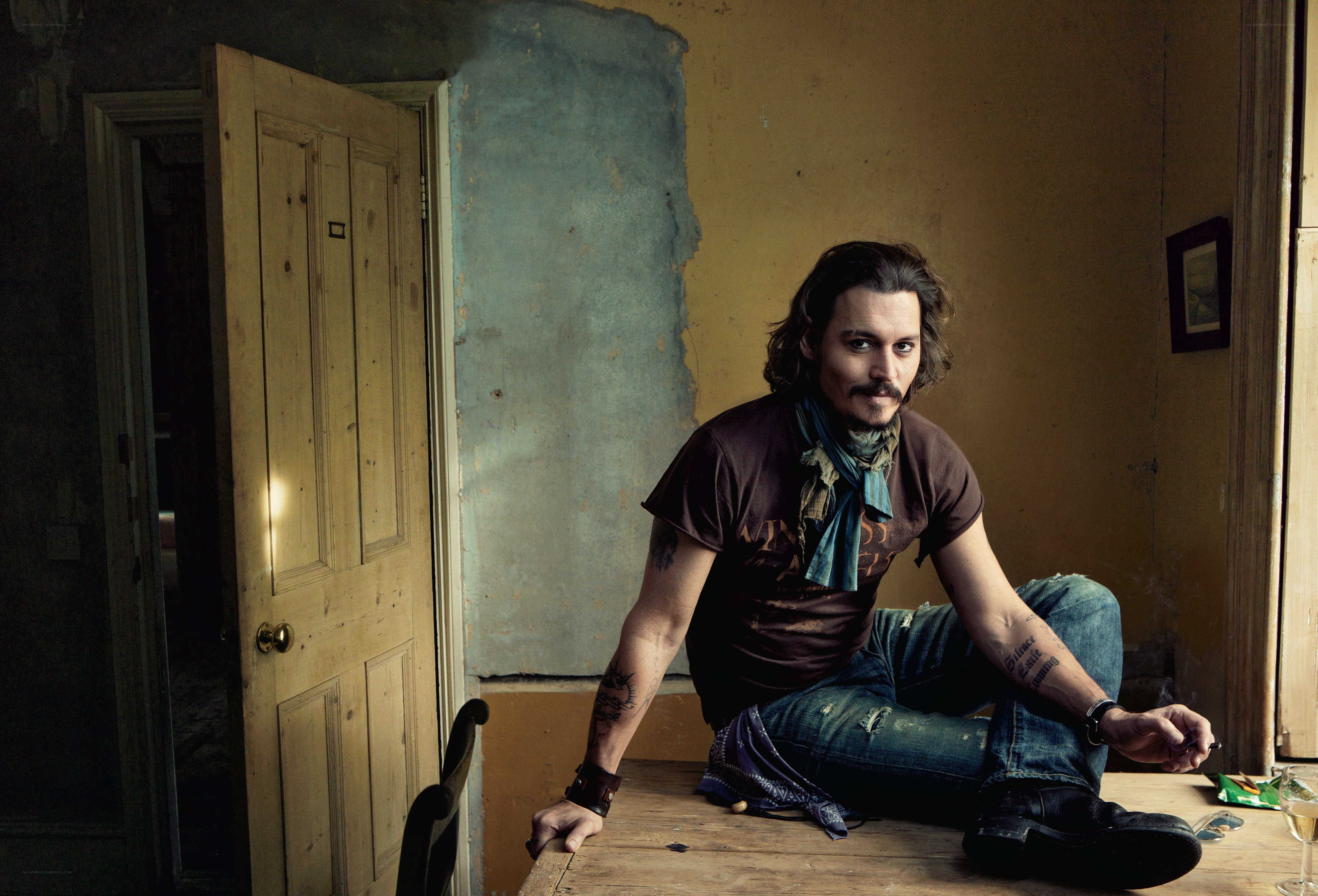 Johnny Depp in a rustic room