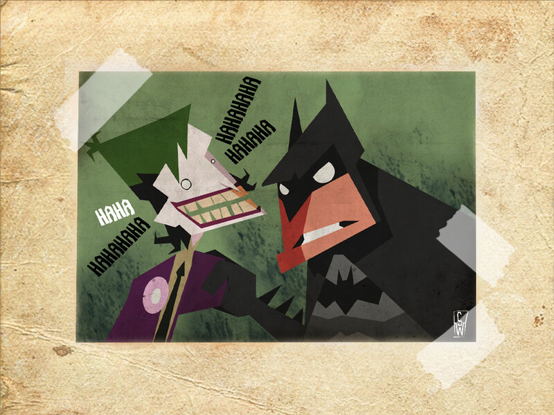 Joker and Batman — Green, Dramatic, Digital Art, Laughing, Taped