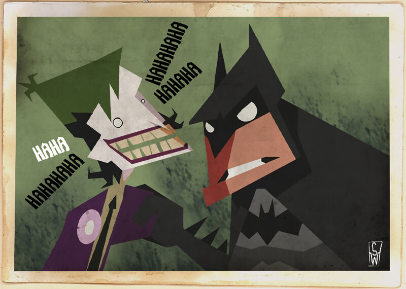Joker and Batman — Green, Dramatic, Digital Art, Laughing