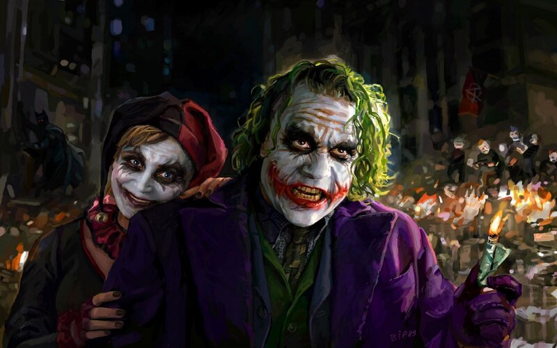 Joker and Harley Quinn — Purple, Chaotic, Night, Digital Art