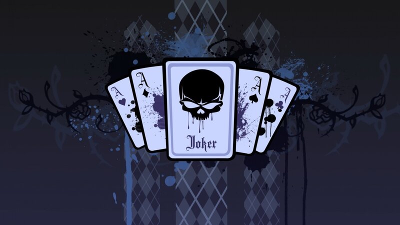 Joker card with four aces